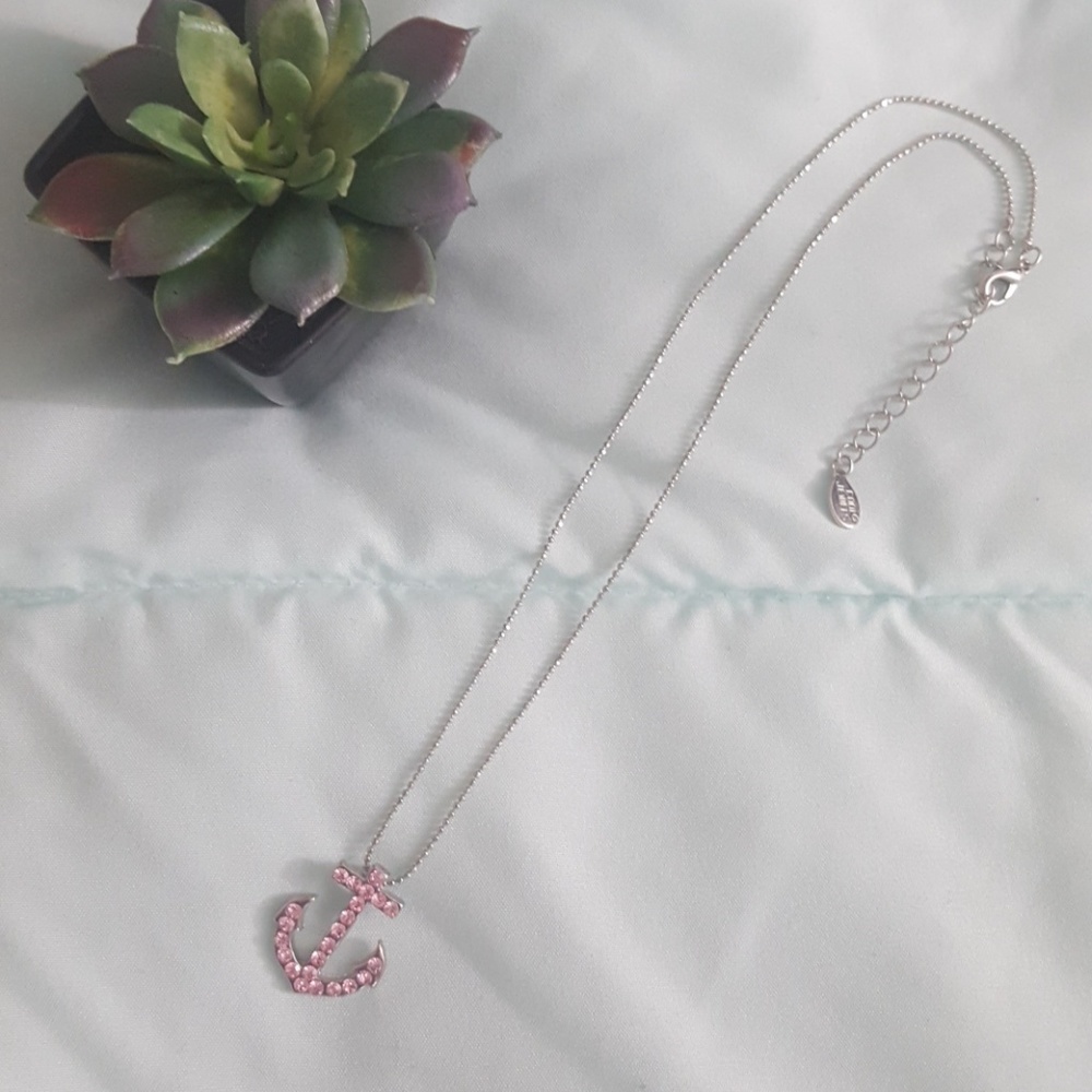Pink Rhinstoned Anchor Pendant Necklace